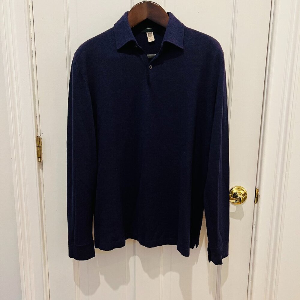 Zanone Virgin Wool Long Sleeve Polo Shirt Sweater Men's Sz 56 US XL